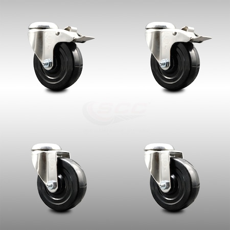 Service Caster 4 Inch 316SS Hard Rubber Wheel Swivel Bolt Hole Caster Set with 2 Lock Brake SCC SCC-SS316BHTTL20S414-HRS-2-S-2